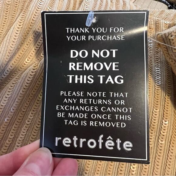 RETROFETE Audra Sequin Knit Tank Top Nude Tan Gold Crop Back Zip Size XL NEW - Picture 9 of 11
